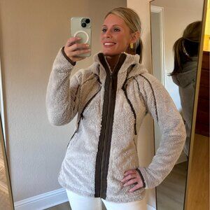 Kuhl Flight Jacket Size S )atmeal Plush Fleece Fold Away Hood Sherpa